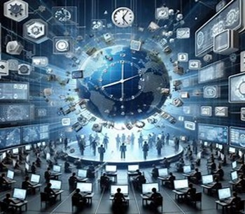 Visualization of cloud computing network with connected nodes