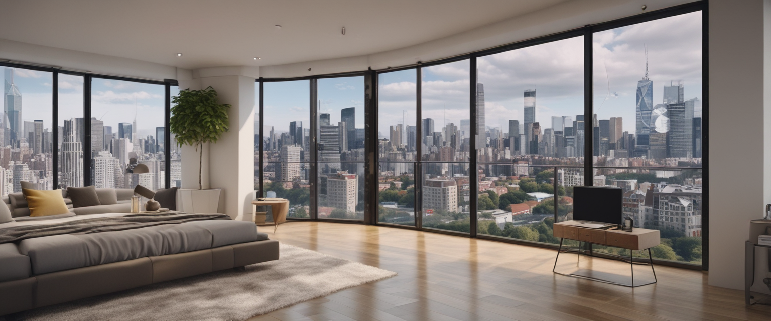 Virtual reality view of a real estate property with data overlays